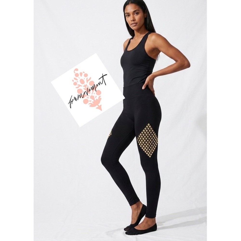 FP Movement Free People Studded Seamless Leggings Black Gold M/L High Rise